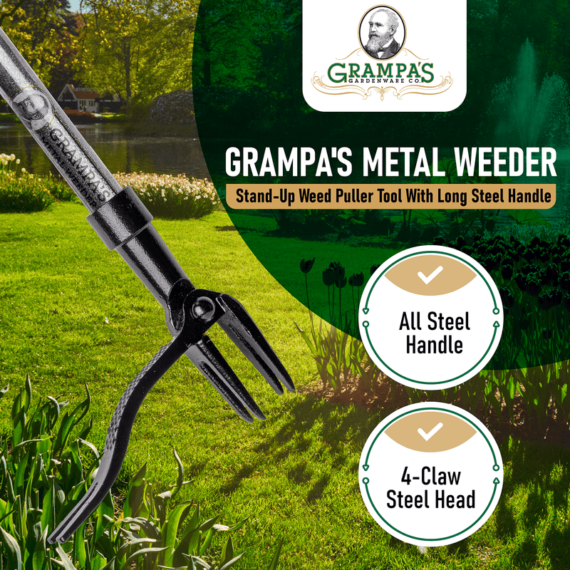 Grampa's Metal Weeder - Stand Up Weed Puller with Steel Handle