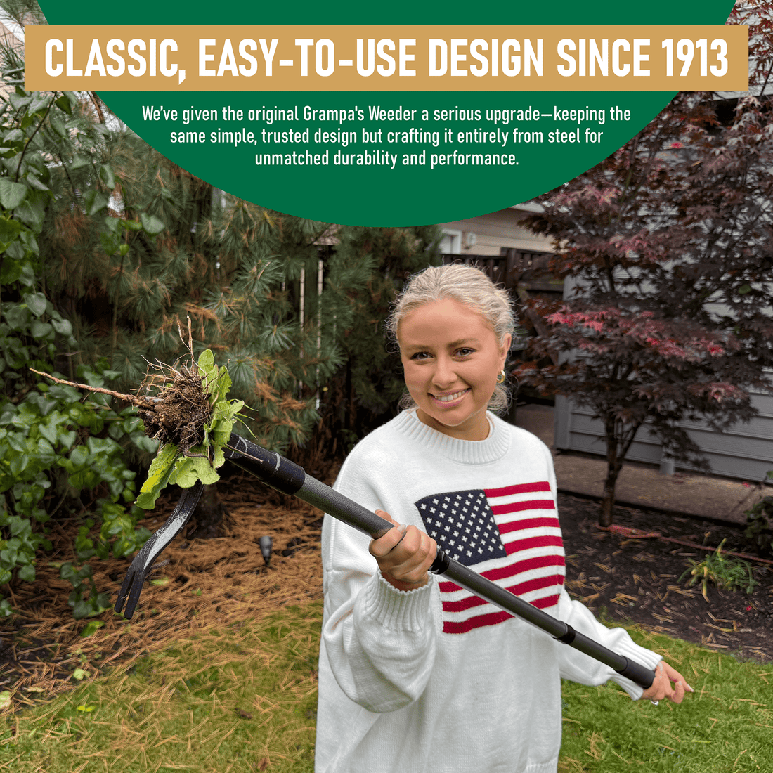 Grampa's Metal Weeder - Stand Up Weed Puller with Steel Handle